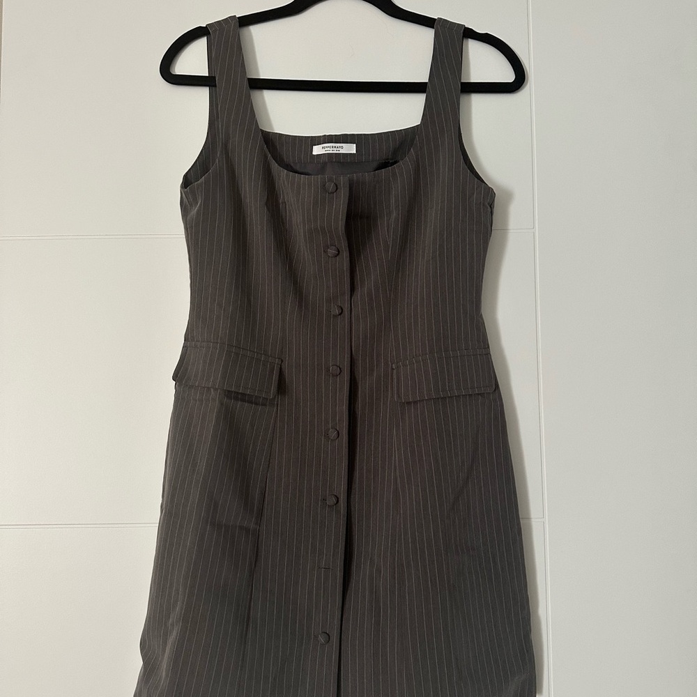 Peppermayo Charcoal Pinstripe Mini Dress